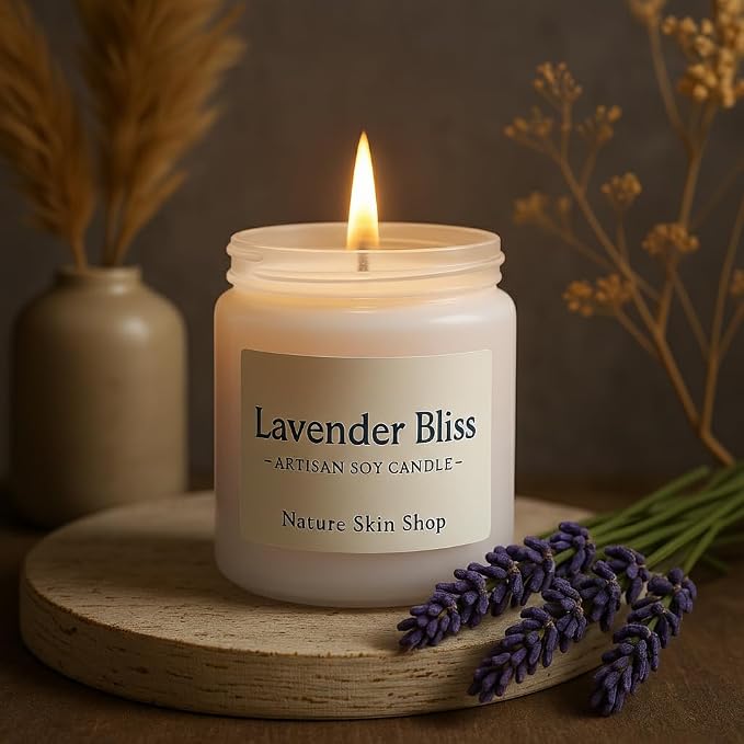 Nature Skin Shop French Lavender and Sage Artisan Soy Candle Calming Aromatherapy Home Fragrance Vegan Cotton Wick 8 oz
