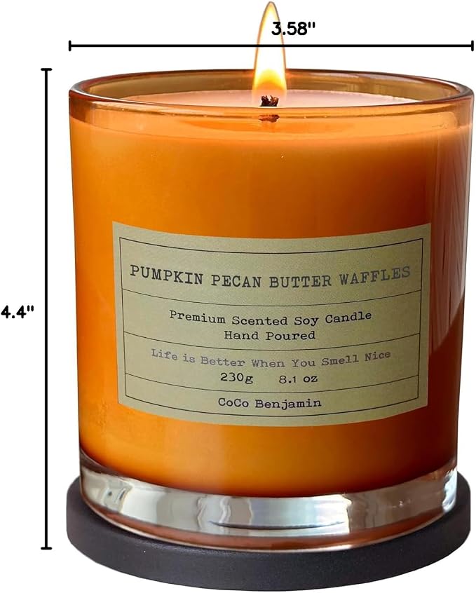 100% Natural Soy Wax Candle by CoCo Benjamin - Highly Scented & Hand-Poured Luxury Candle (Pumpkin Pecan Butter Waffles)- Clean Burning Cotton Wick