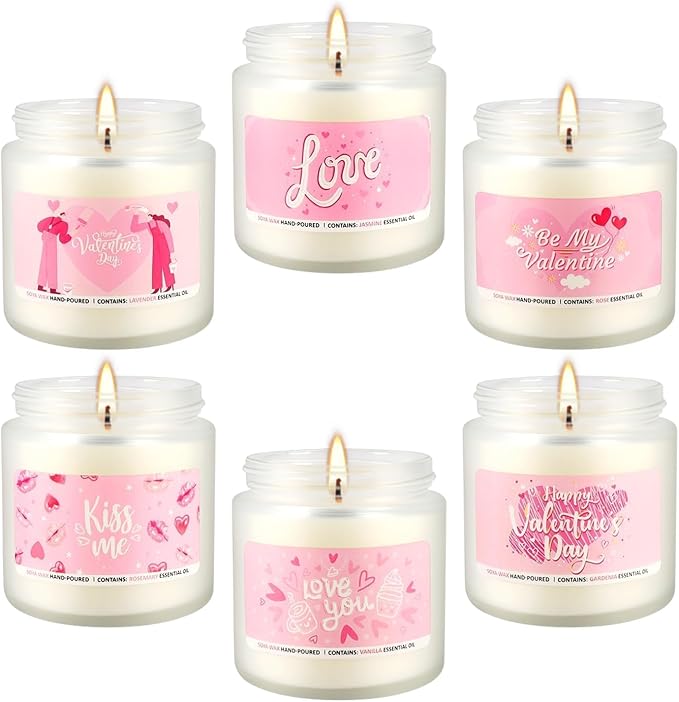 Valentine's Day Scented Candles Gift Set, 6 Pack 3.05 oz Candles - Romantic Gifts for Her: Wife, Girlfriend, Mother, and for Him: Husband, Boyfriend - Long Lasting Aromatherapy Candle for Home Decor