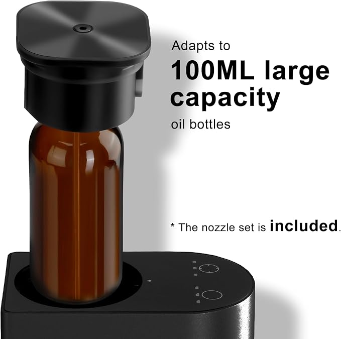 Waterless Essential Oil Diffuser with 8 Color LED Night Light, 3 Mist Levels & Timers, Portable Rechargeable Aromatherapy Diffuser for Home Car Room Studio Office, Metal (Black-100)