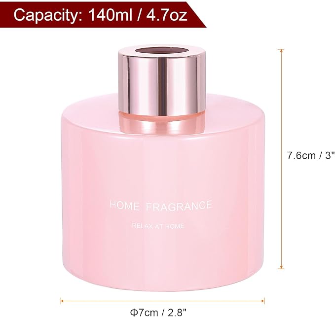HARFINGTON 2pcs Empty Glass Diffuser Bottle 140ml/4.7oz Refillable Fragrance Accessories Aromatherapy Jar Container for Replacement Reed Diffuser DIY Home Bathroom Pink with Gold Tone Cap
