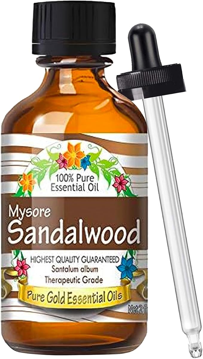 Pure Gold Essential Oils Pure Gold Mysore Sandalwood Essential Oil – 60ml (2 fl oz) – Aromatherapy Oil
