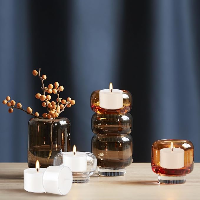 Set of 50 White Scented Tealight Candles Bulk, Vanilla Fragrance Wax with Clear Container, for Restaurant Dinner Weddings Baby Showers, Long Burning, 8 Hours