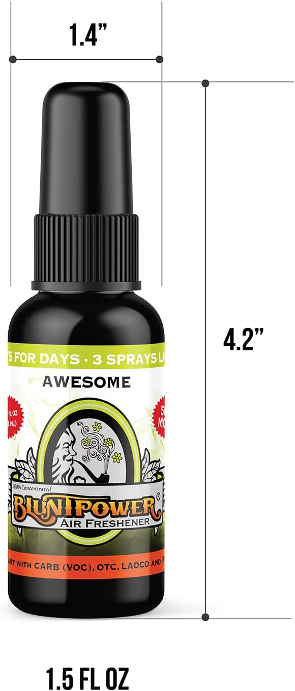 BluntPower (Awesome, 1 Pack) Concentrated Air Freshener for Room and Car Spray - Oil-Based Diffuser Spray Bottle - Long-Lasting Bathroom Spray, Car Freshener, & Odor Eliminator Spray