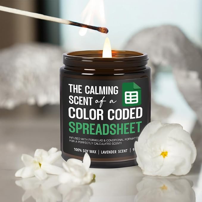 Funny Spreadsheet Candle Gifts for Coworker The Calming Scent of a Color Coded Spreadsheet, Accountant Candle Gifts for Women Men, Funny Accountant Gift for Christmas Birthday, Lavender Candles 9OZ
