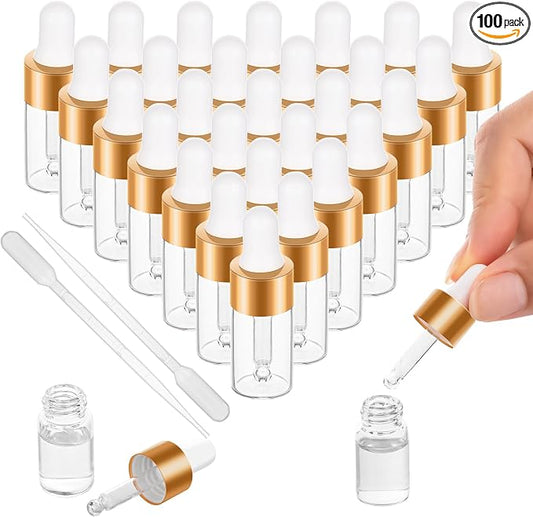 100 Pack Mini Dropper Bottle for Cuticle Oil, 3ml Small Sample Essential Oil Dropper Bottles for Travel, Clear Empty Vails for Cosmetic Perfume