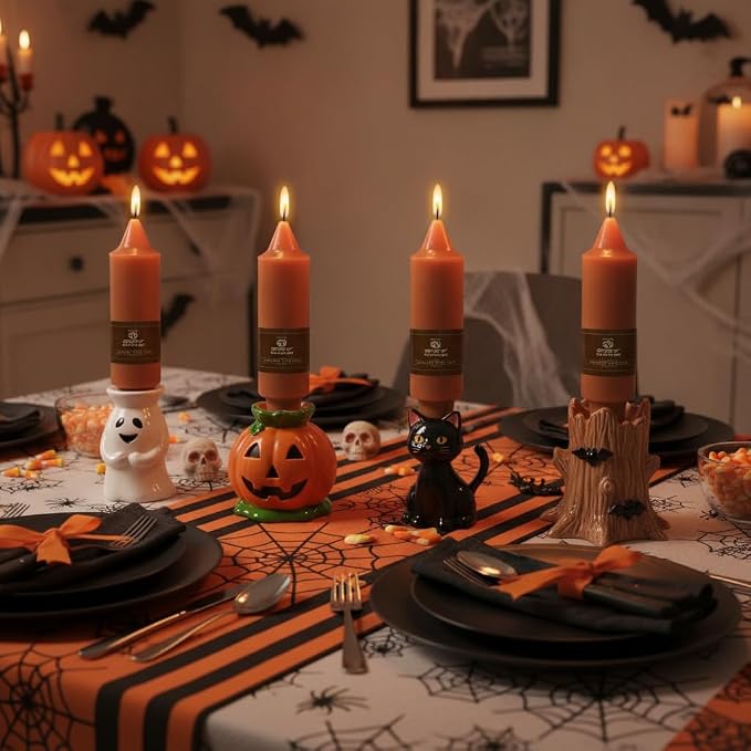 Earth Tone 5 Inch Short Taper Candles Pumpkin Chunky Unscented Smokeless Thick Tapered Candles for Fall Harvest Halloween Thanksgiving Dinner Party Home Décor