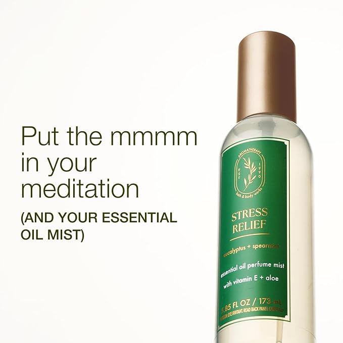 Bath & Body Works Aromatherapy Eucalyptus Spearmint Essential Oil Mist, Body Spray with Vitamin E and Aloe, Pillow Spray for Stress Relief, 5.3 fl oz - 1 Pack