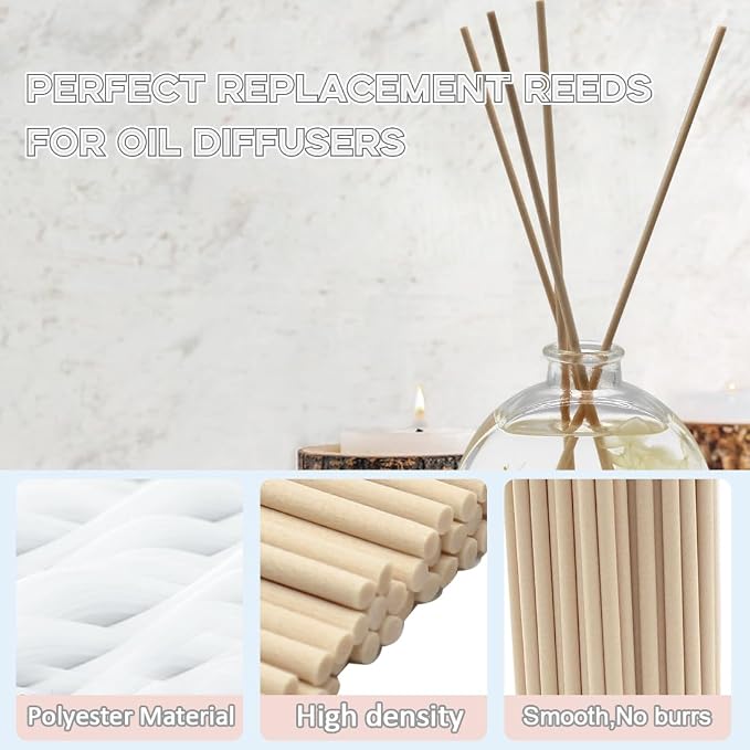 100PCS Reed Diffuser Sticks, 8 Inch Rattan Fiber Sticks Essential Oil Aroma Diffuser Sticks,Long-Lasting Diffuser Replacement Sticks (White)