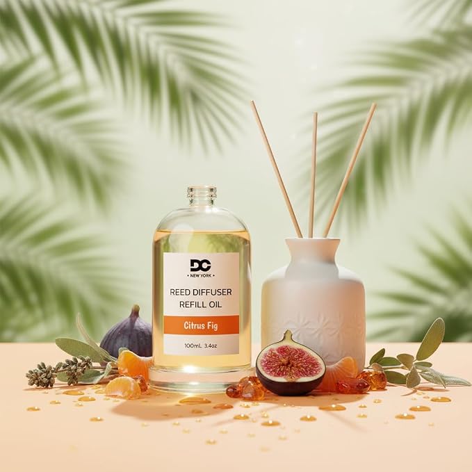 Daniella's Candles Reed Diffuser Refill Oil, Citrus Fig, Premium Fragrance Oil, Home Fragrance, Scented Oil for Reed Diffusers, Long Lasting, Bathroom, Office, 3.4oz/100ml