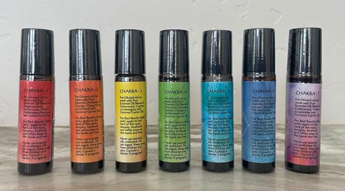 Fabulous Frannie Chakra Complete Pre-diluted Roll On Set with Travel Bag Made with Pure Essentials Oils 10ml (Pack of 7)