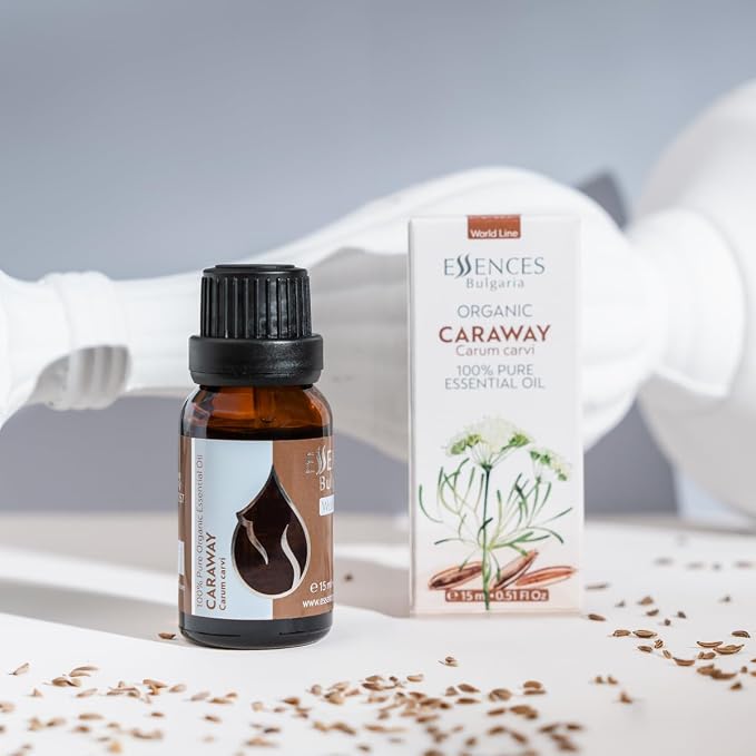 Essences Bulgaria Organic Caraway Essential Oil 0.51 Fl Oz 15ml Carum carvi 100% Pure and Natural Undiluted Therapeutic Grade Aromatherapy Diffuser Oil Muscle Relaxing Massage Oil Candle Making