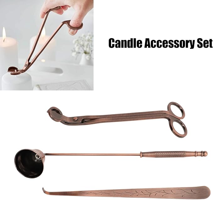 3 in 1 Candle Accessory Set with Candle Wick Trimmer Cutter, Snuffer, Dipper, Bronze Candle Care Kit, Stainless Steel Care Kit Bronze Scented Candles Trimmer Set