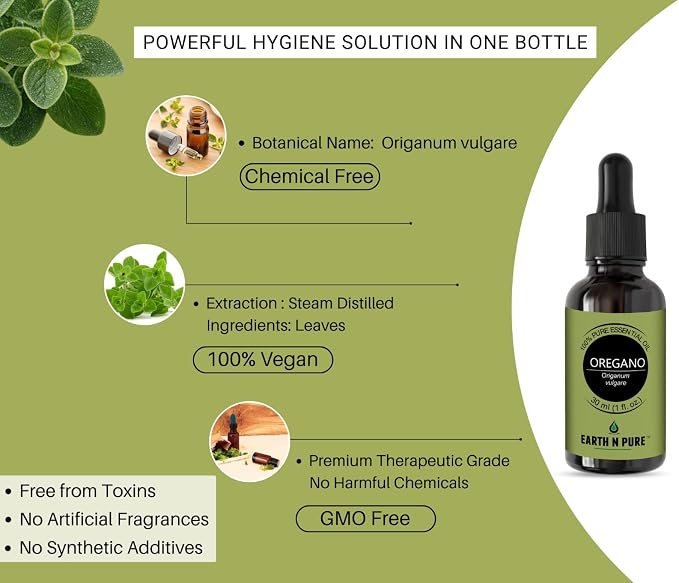 Earth N Pure Oregano Essential Oil Undiluted, Natural and Therapeutic Grade with Glass Dropper - 30 ML
