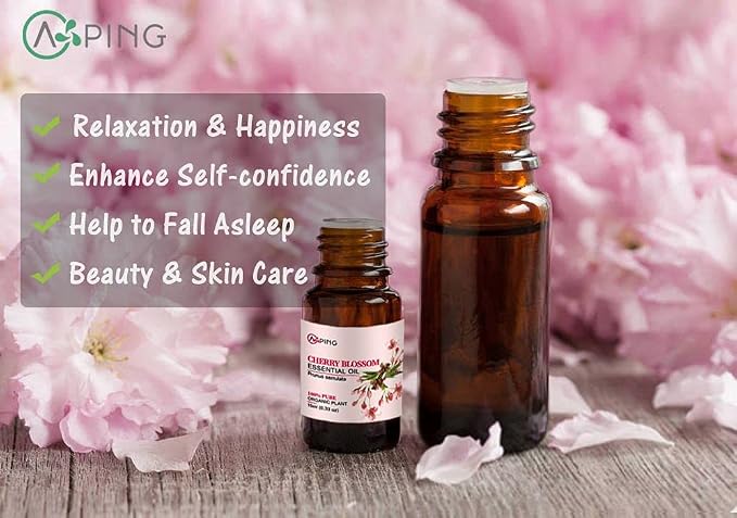 Cherry Blossom Essential Oil - 100% Pure Organic Natural Plant (Prunus serrulata) Cherry Blossom Oil for Diffuser, Aroma, Spa, Massage, Yoga, Perfume, 0.33oz