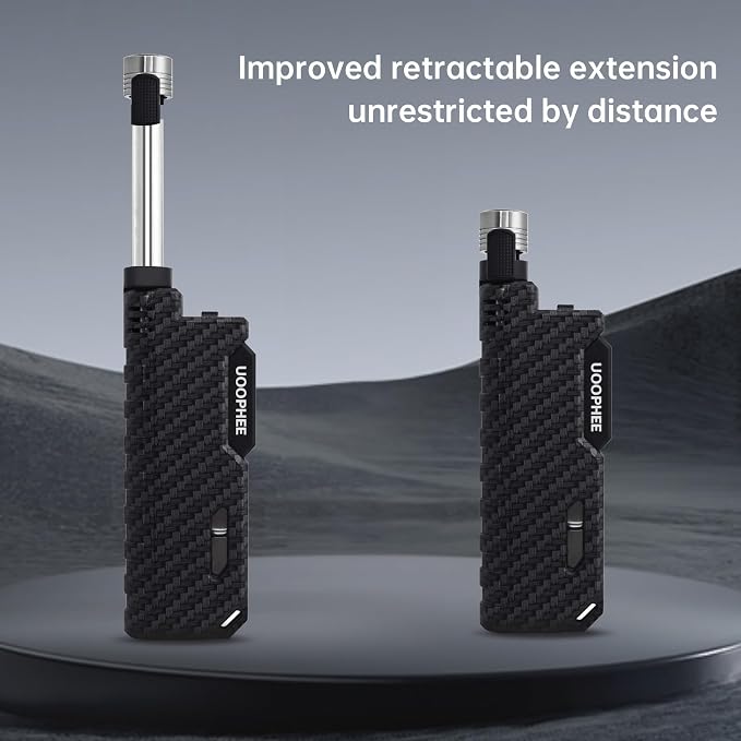 Torch Lighter with Flame Lock, Windproof Butane Lighter Refillable Single Jet Flame, 7.63" Extended Long for Candle, Camping, Grill, BBQ, Fireworks (Butane not Included) Black