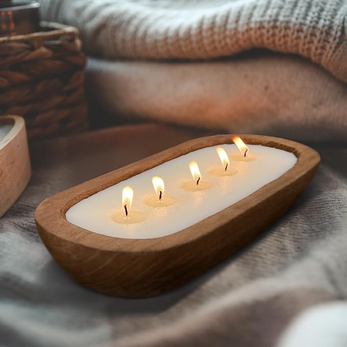 Aromatherapy Candle, SEVEYEE Lavender Candle 5wicks 16oz, Large Wooden Bowl Candles for Women,Girl Birthday Gift,12inch