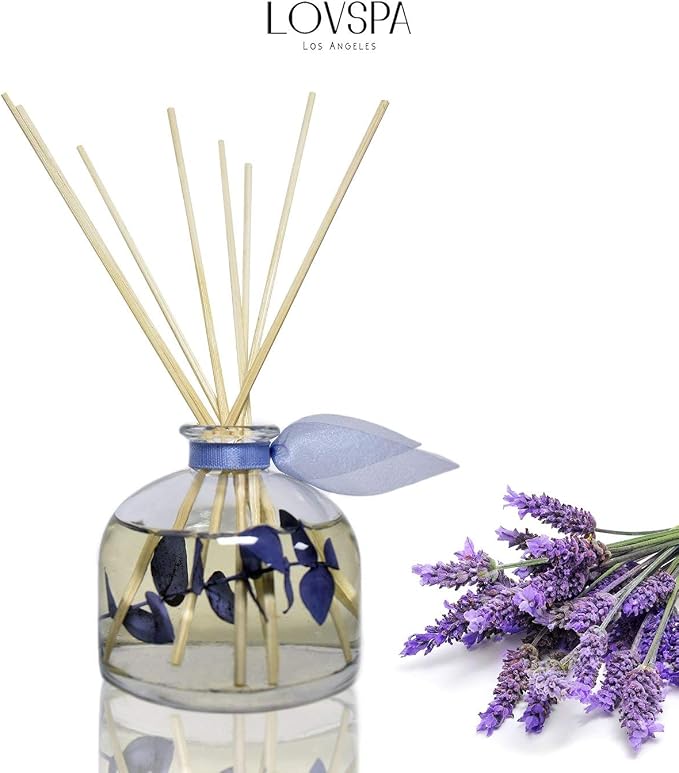 Reed Diffuser Set, DE-Stress Lavender Eucalyptus Scented Oil Diffuser with Sticks, Home Fragrance Accessories for Bathroom Shelf Decor, Aroma Diffusers for Home or Office Desk, USA Made