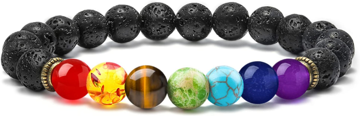 M MOOHAM Mens Bracelet - Beaded Natural Stone 8mm Tiger Eye Matte Agate Lava Rock Bracelets for Men Teen Boys Grandpa Dad Birthday Gifts Jewelry