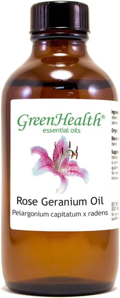 GreenHealth Rose Geranium Essential Oil - 4 fl oz Amber Glass Bottle - 100% Pure Essential Oil