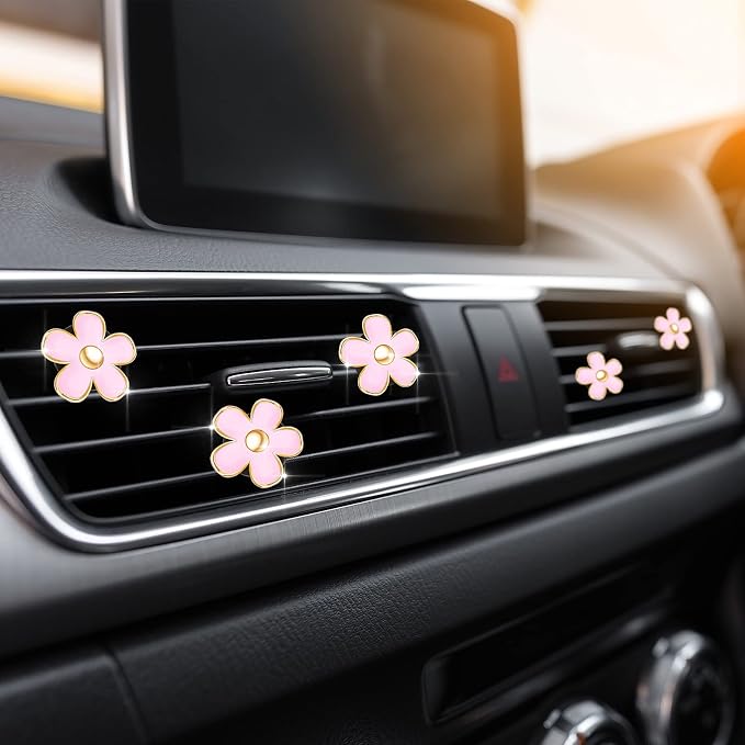 Frienda 6 Pcs Daisy Flower Air Vent Clip Accessories Air Conditioning Outlet Clip Car Air Freshener Dashboard Accessories Charm Car Inter Decor(3 cm, 3.3 cm,Pink)