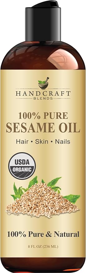 Handcraft Blends Organic Sesame Oil - 8 Fl Oz - 100% Pure and Natural - Premium Grade Carrier Oil for Skin and Hair - Hair and Body - Massage - Expeller-Pressed and Hexane-Free