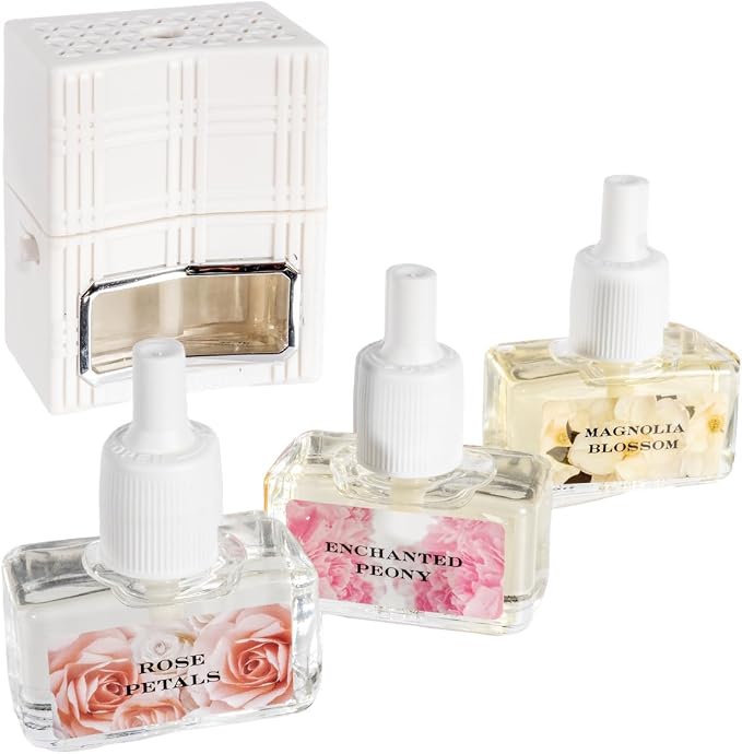HomeWorx by Harry Slatkin Plug-in Fragrance Diffuser Set with 3 Oil Refills, Spring Time Favorites, Scented Oil Warmer, No Light Plug-in, 0.7 fl oz Each Refill, Cloud White Design