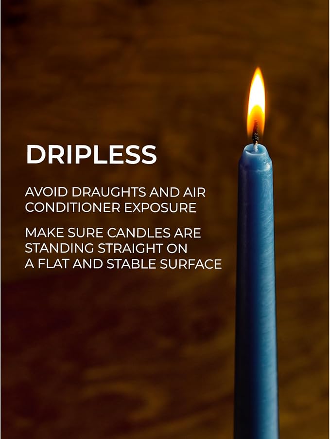 CANDWAX Dark Blue 8 inch Taper Candles Pack of 4 - Long Burning Unscented Smokeless Dripless Tall Candle Sticks - Perfect for Parties, Celebrations, Special Occasions or as a Dinner Table Centerpiece