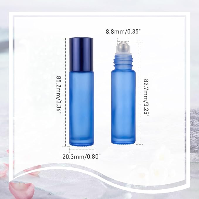Kesell Glass Roller on Bottle, 10ml Refillable Essential Oil Bottle with Stianless Steel Ball, Pack of 10 (Light blue)