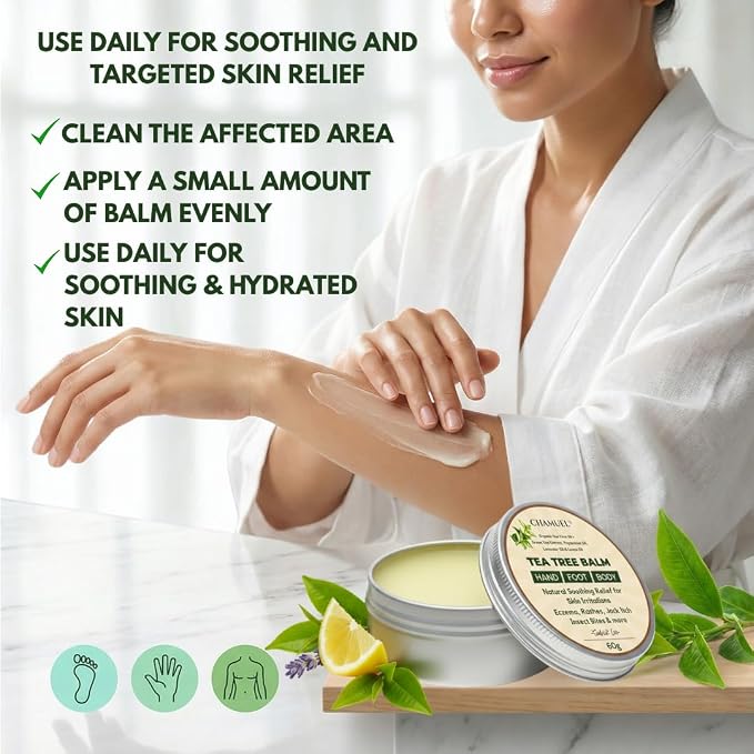 Chamuel Tea Tree Oil Balm – All Natural Moisturizing Cream for Dry Skin, Rough Hands, Cracked Heels, Cuticles & Feet – Hydrating Body Balm for Women & Men, 2-Pack