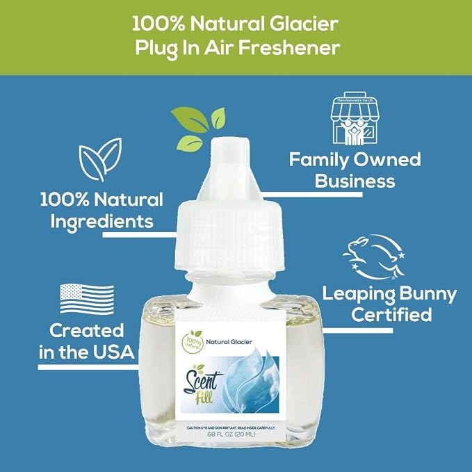 Scent Fill 100% Natural Glacier Plug in Air Freshener, Scented Oil Refills, 3 Refills