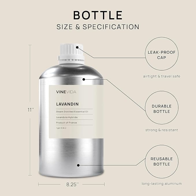 VINEVIDA Lavandin Essential Oil - Gallon Lavandin Oil Undiluted - Bulk Gallon Essential Oil for Soap Making Safe for Skin - DIY Candle Scents for Candlemaking Scents - 8 lbs Lavandin Oil