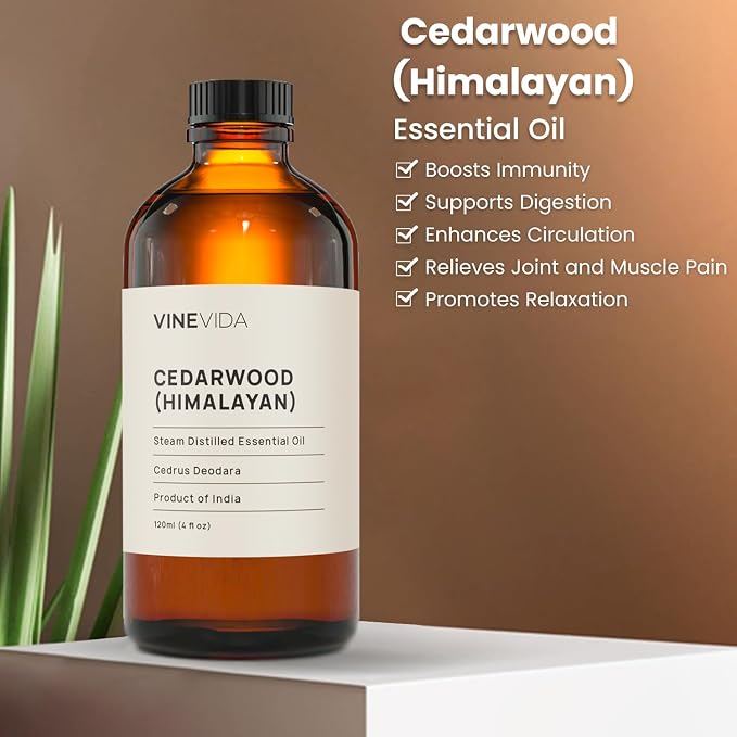 VINEVIDA Cedarwood Himalayan Essential Oil 4 oz - Undiluted Cedarwood Oil 4 oz - Cedarwood Candle Oil Scent - DIY Candle Scents for Candlemaking - Bulk Essential Oil for Soap Making Safe for Skin