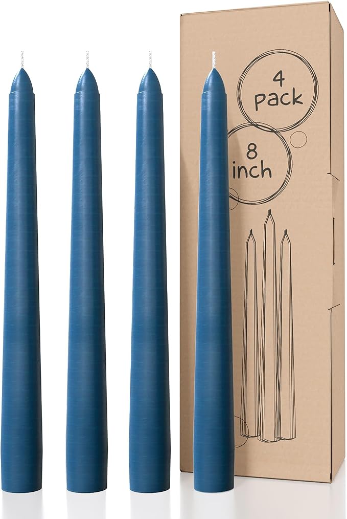 CANDWAX Dark Blue 8 inch Taper Candles Pack of 4 - Long Burning Unscented Smokeless Dripless Tall Candle Sticks - Perfect for Parties, Celebrations, Special Occasions or as a Dinner Table Centerpiece