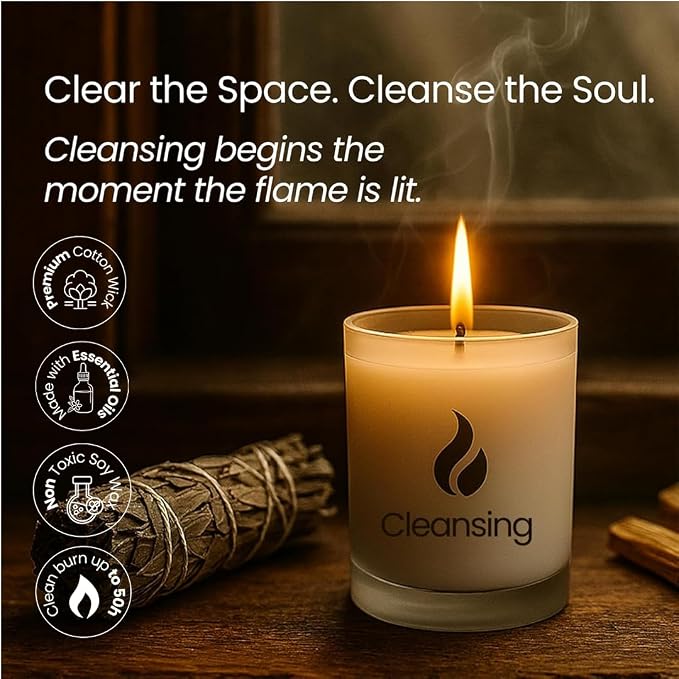 Natur IX Cleansing Scented Candles for Home | Sage & Palo Santo | Natural Non Toxic Soy Candles with Essential Oils | 50 H Long Burning | (Cleansing | Palo Santo & Sage)