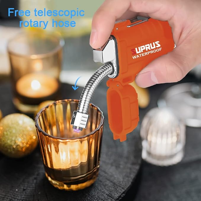 SUPRUS Waterproof Lighter Windproof Lighter Arc Plasma Lighters USB-C Rechargeable with Expandable and Flexible Neck for Outdoor, Camping & Kitchen (Orange, 2Packs)
