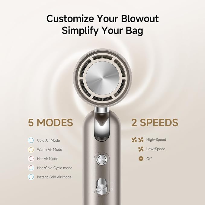 Dreame Pocket Hair Dryer 2026 New, Portable Folding Blow Dryer with Diffuser, Fast Drying, High-Speed Brushless Motor, 300M Negative Ions, Lightweight, Low Noise, for Home & Domestic Travel & Gym