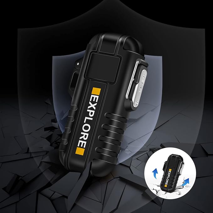 LcFun Waterproof Electric Dual Arc Lighter USB Type C Rechargeable Windproof Flameless Plasma Lighters with Flashlight for Camping, Hiking, Outdoor Survival, Tactical Gear Gifts for Men