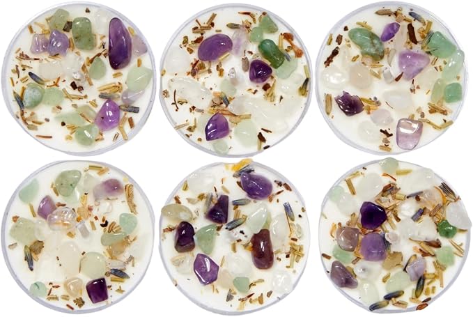 New Moon Beginnings Healing Energy Candle - Negative Energy Cleansing - Soy Aromatherapy - Handmade with Crystals & Herbs - Set of 6 Tealights
