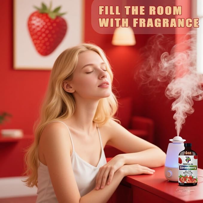 Strawberry Essential Oil, Strawberry Oils, for Diffuser, DIY Candles, Soap, Humidifier, Kids Room, Gift, Essential Oil, GV77ZF Strawberry Fragrance Oil - 4 fl oz (120 ml)
