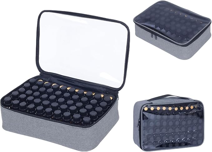Essential Oils Carrying Case Holds 60 Bottles with Detachable Pad,Gray