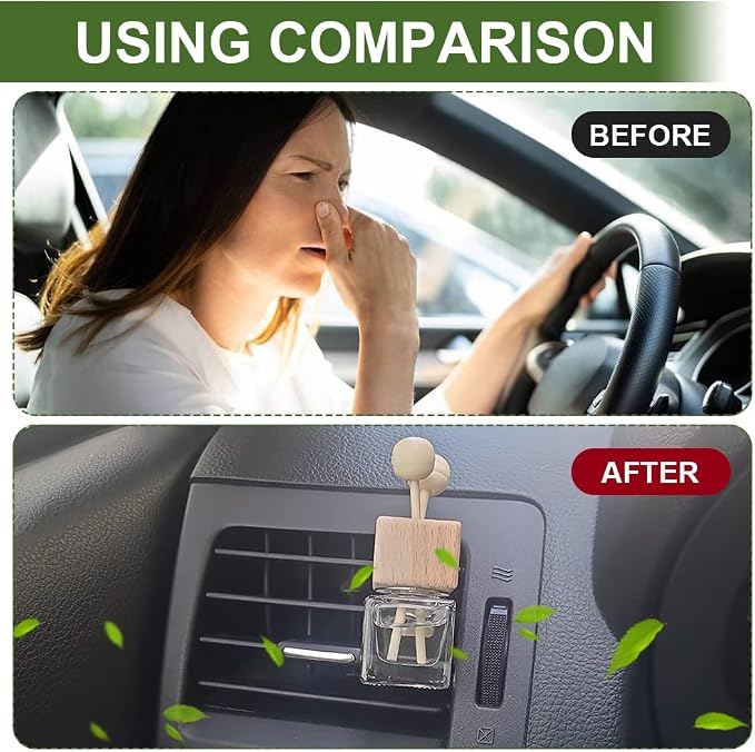 2PCS Car Diffuser Air Freshener Bottle, Car Diffusers for Essential Oils, Clear Glass Auto Air Freshener Vent Clip, Auto Interior Accessories Refillable Perfume Empty Bottles for Most Vehicles