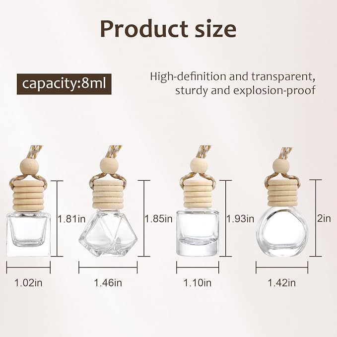 60Pcs Hanging Car Air Freshener Diffuser, 10ml Empty Glass Essential Pendant Bottles, Automotive Oil Aromatherapy Fragrance Perfume Containers