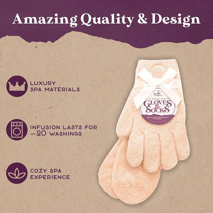 Aloe Socks and Gloves Set | Peach Moisturizing Socks and Gloves Infused with Aloe and Vitamin E | Spa Socks and Gloves for Women