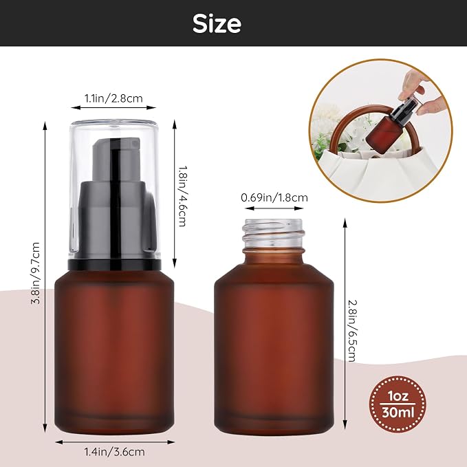 Segbeauty 1oz Frosted Glass Travel Pump Bottle, 5pcs 30ml Travel Bottles for Toiletries, Refillable Cosmetic Containers for Women, Empty Red Lotion Dispenser with Pump, Leak Proof Makeup Dispenser