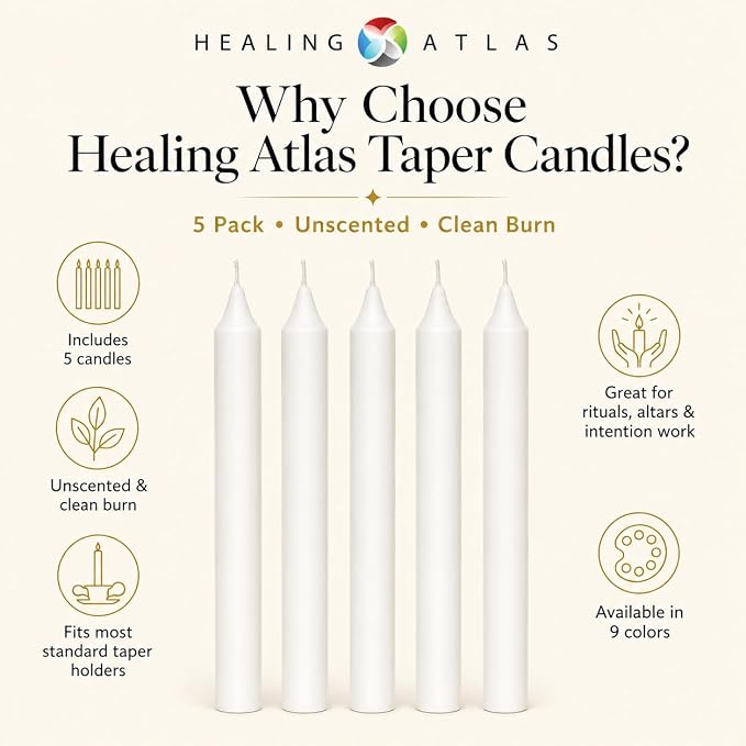 White Spell Candles 6 Inch – 5 Pack Ritual Chime Candles for Wicca, Santeria, Altar, Prayer, Meditation, Manifestation & Spiritual Cleansing (White)