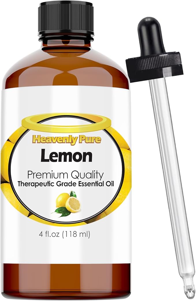 Heavenly Pure Lemon Essential Oil 4 oz with Dropper for Aromatherapy, Diffuser, Candle, and Mosquitoes (118 ml)
