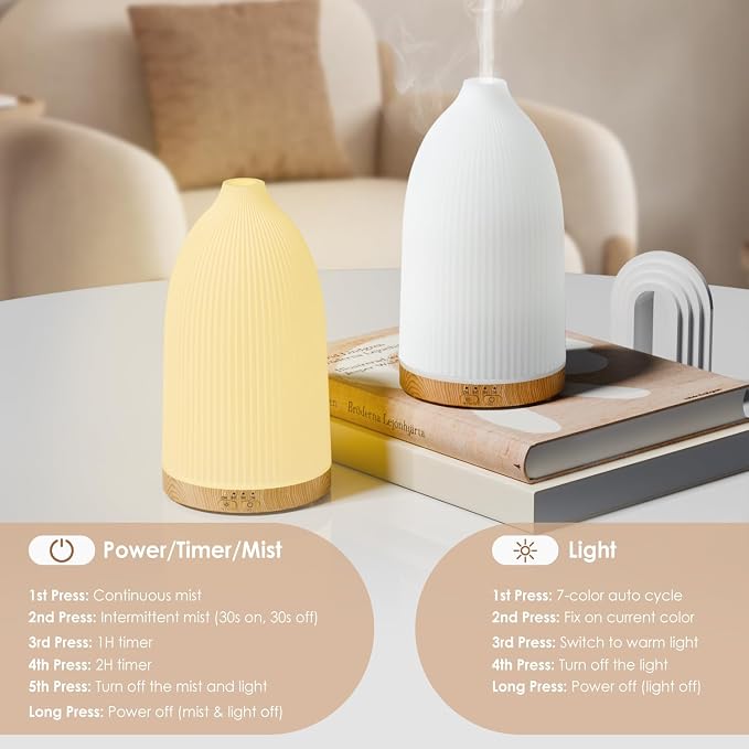 SALKING Essential Oil Diffuser, 100ml Aromatherapy Diffusers with Adjustable Mist Mode Timer Setting, Ultrasonic Diffusers for Essential Oils, Warm White Lights, 7 LED Colors, for Office Home