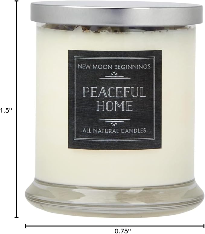 New Moon Beginnings Peaceful Home Candle - Stress Relief, Energy Clearing, All Natural Essential Oil Soy Candle - Crystal Candles (12oz Glass Jar, Eucalyptus, Mint)