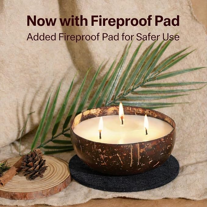 Viyffo Fresh Linen Scented Candle, Large 18oz 3 Wick Non Toxic Soy Candles, Natural Coconut Shell Candles for Home, Clean & Fresh Aromatherapy for Relaxation & Spring Décor, Gift for Women & Men